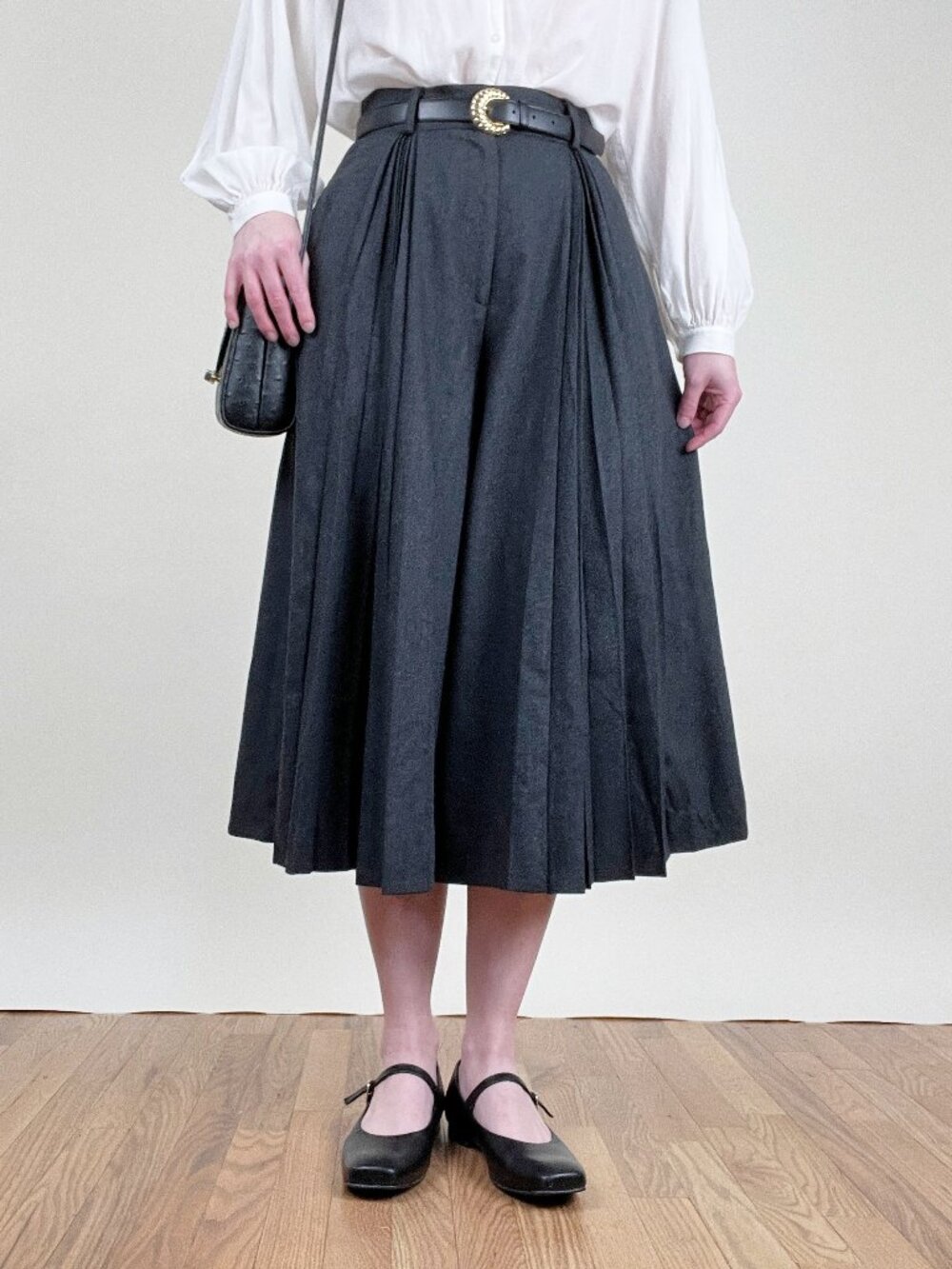 Vintage Designer Wool High Rise Pleated Wide Leg Cropped Pants Work Office 1980s